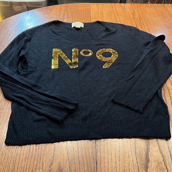 Wildfox White Label Black Sweater With No 9 On Front In Gold Sequins Size L - Picture 2 of 9